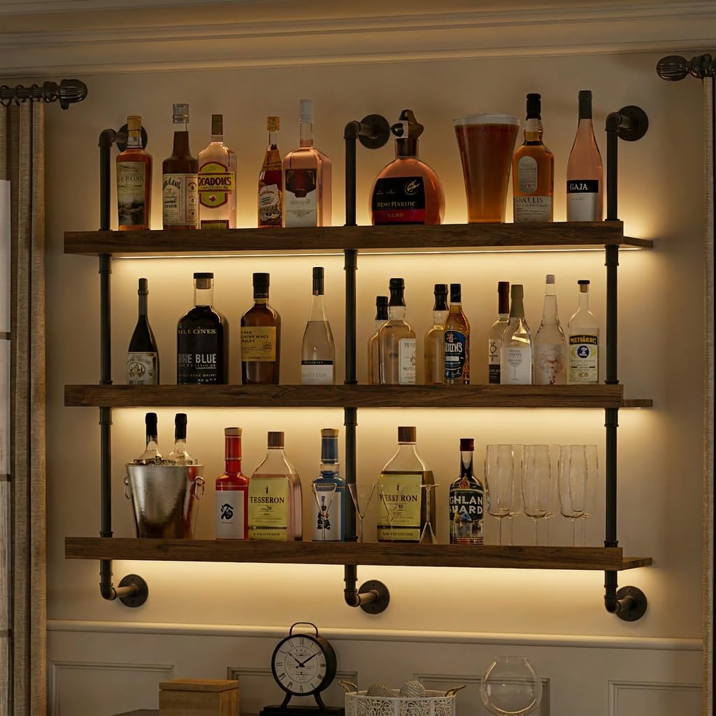 Wine Rack Wall Mount - 벽걸이식 LED 조명 와인랙 3단 플로팅